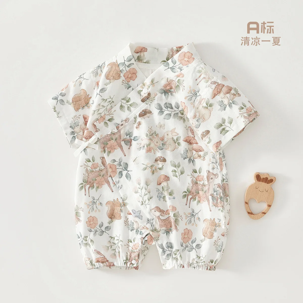 Somenie Baby onesie Gauze Bamboo Fiber Summer Short Sleeve Monk Clothing Newborn Fart Clothing Baby Romper Out Clothing