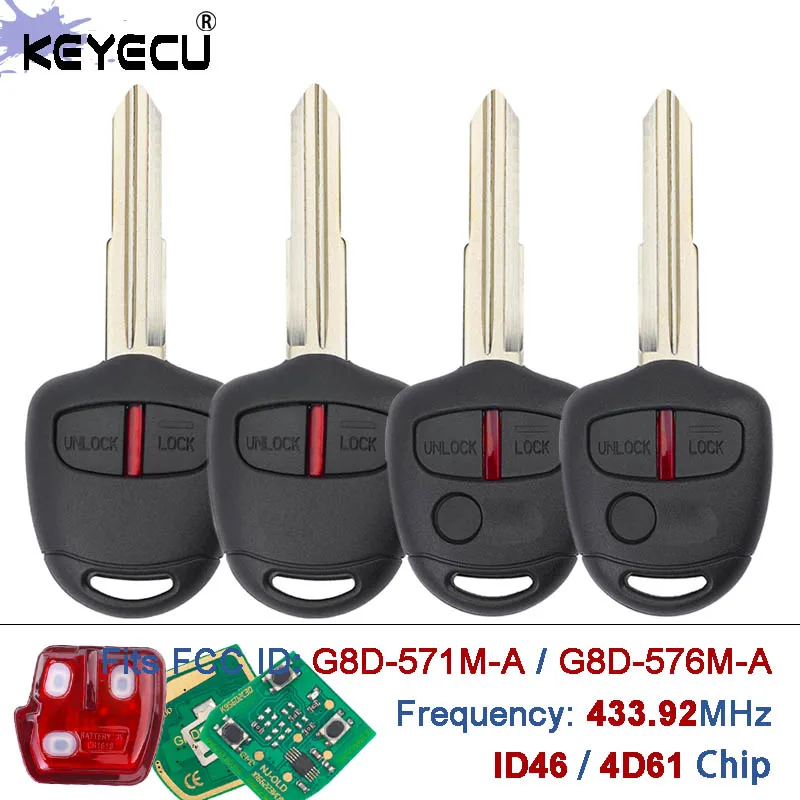 KEYECU 433.92MHz ID46 / 4D61 Chip Replacemt Remote Key Fob for Mitsubishi Triton Pajero Outlander ASX Lancer MIT11R / MIT8