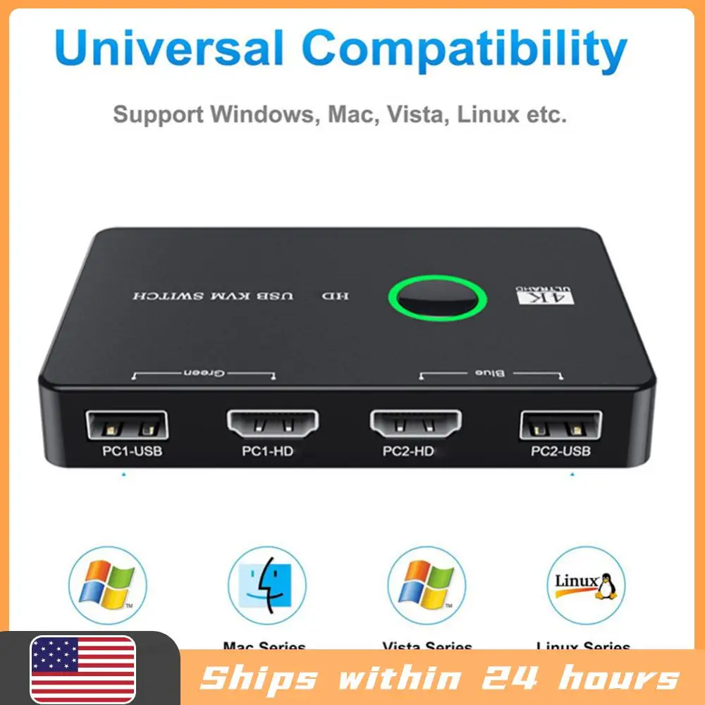 Video Switcher Keyboard Mouse Printer KVM Shared Controller Plug and Play USB KVM Selector Display Equipment for 2 PC Sharing