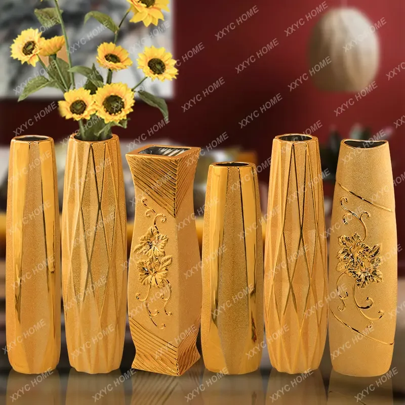 

Ceramic Vase Floor Large Gold Decoration Flower Arrangement Living Room Hallway Decoration Dried Flower White Willow Hydroponic