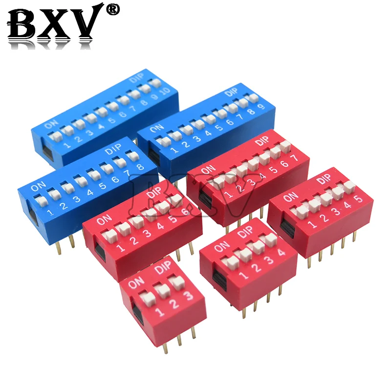 10PCS  Slide Type Switch Module 1 2 3 4 5 6 7 8 9 10 12 Bit 2.54mm Position Way DIP Red Pitch Toggle Switch Blue Red Snap Switch