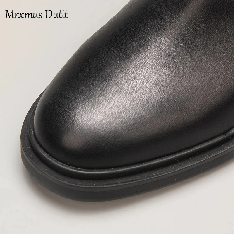 Mrxmus 2023 Autumn Winter New Genuine Leather Fashion Round Head Elasticity Ankle Boots Women Solid Simple Casual Shoe Female