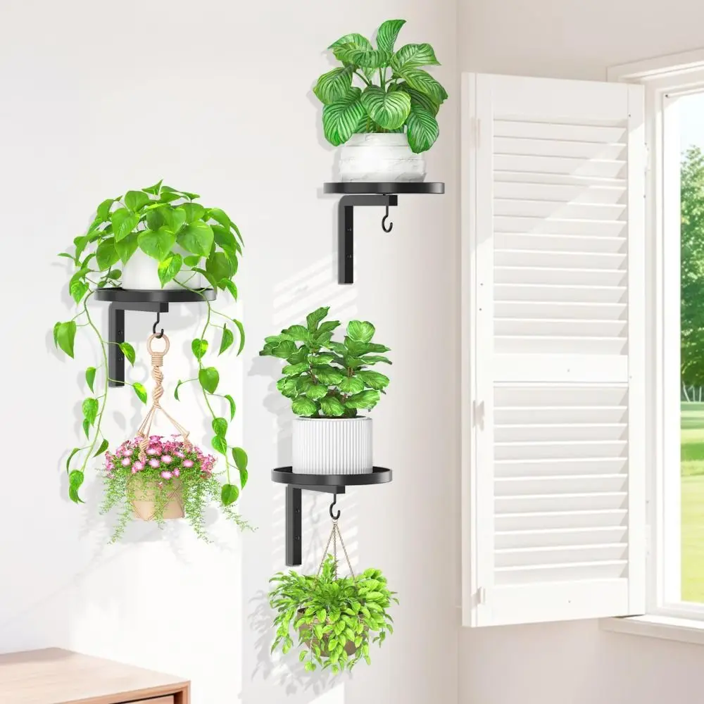 Portable Metal Plant Hangers Wall Mounted with Hooks Wall Plant Stand Multifunctional Space Saving Plant Holders Indoor Outdoor