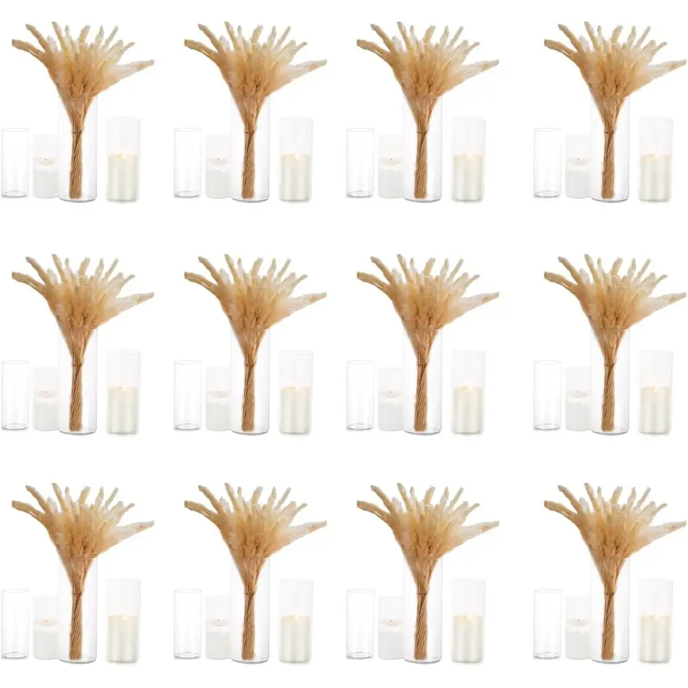 

Clear Glass Cylinder Vases Set of 12 for Floating Candles, Centerpieces, or Flowers, 4-10 Inches Tall