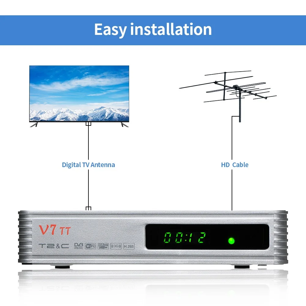 GTMEDIA V7 TT مستقبل التلفزيون TDT HD اسبانيا 2024 DVB-T2 استقبال التلفزيون الأرضي H.265 HEVC 10Bit ، دعم وحدة فك ترميز CCAM مع USB WIFI