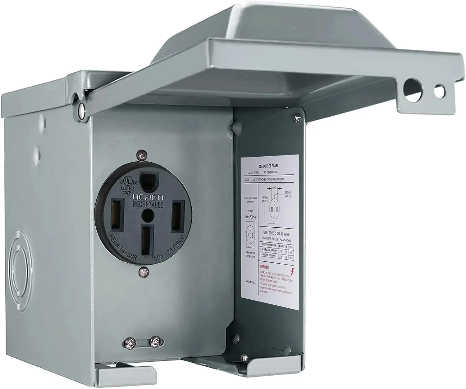 30/50 Amp 125/250 Volt RV Power Outlet Box, Enclosed Lockable Weatherproof Outdoor Electrical Receptacle Panel,