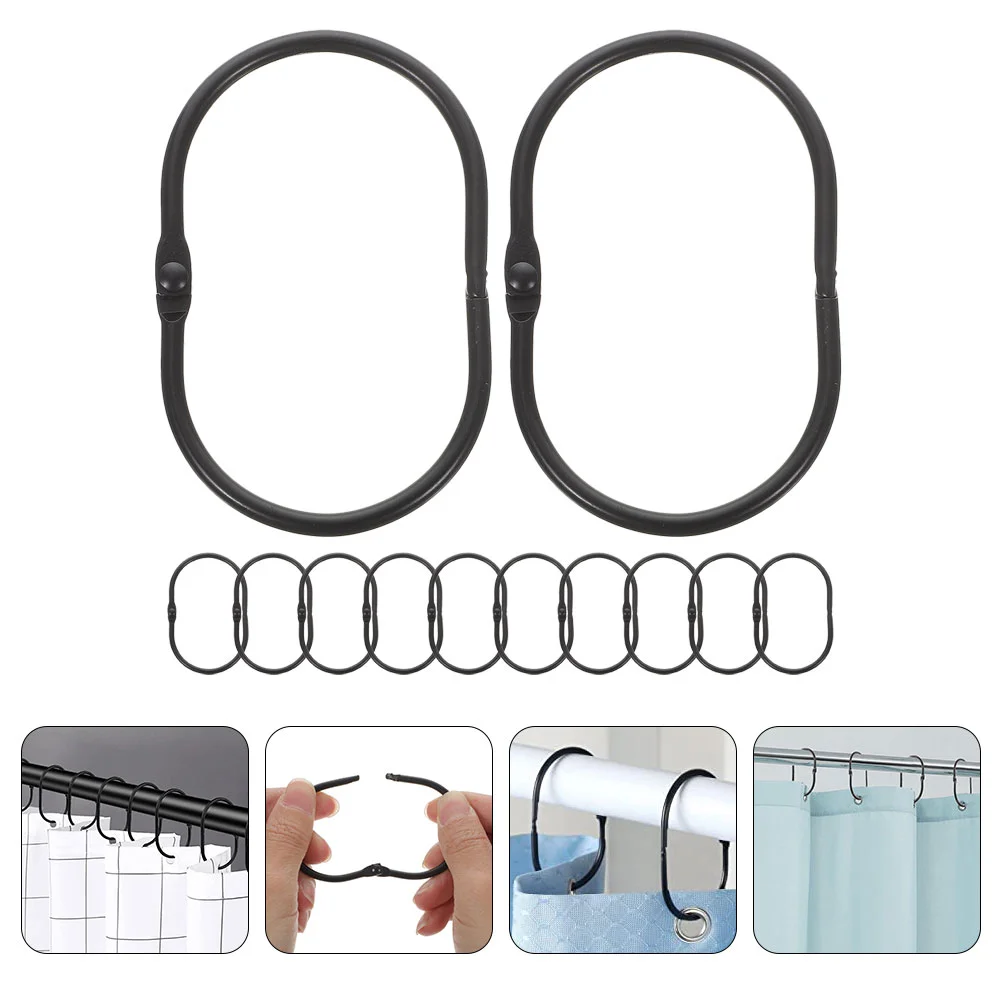 12 Pcs Track Open Shower Curtain Hook Rod Drapes Oval Mousse Ring Bath Iron Hooks Metal