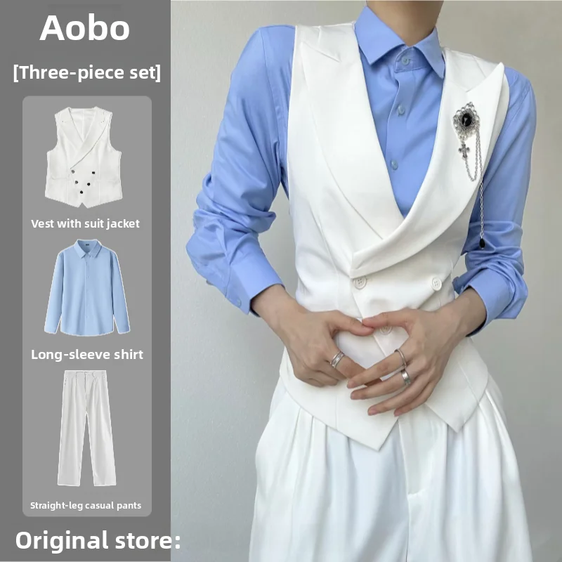 

Белый повседневный костюмный жилет для мужчин в британском стиле с двойными разрезами, осенняя модная модель, широкий крой, на пуговицах