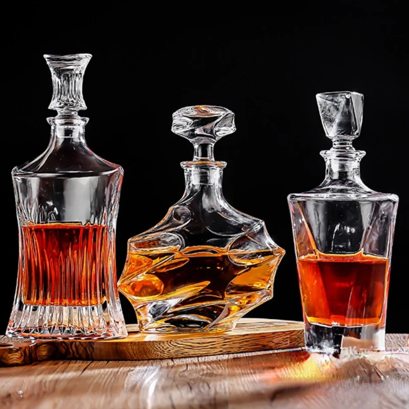 500-800Ml Elegant Whisky Wine Bottle Liquor Divider Thick Lead-Free Glass Wine Decanter Art Wine Set Distilled Beverage Pot