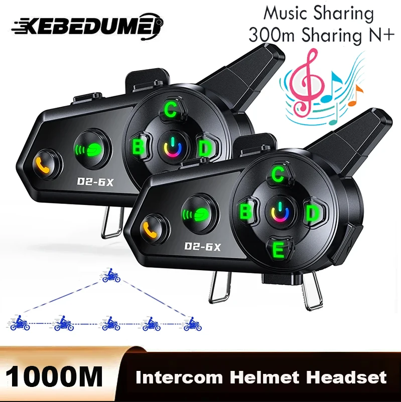 Bluetooth Motorcycle Helmet Headset Wireless Interphone for Group intercom for 6 Rider Intercomunicador Waterproof Music Share