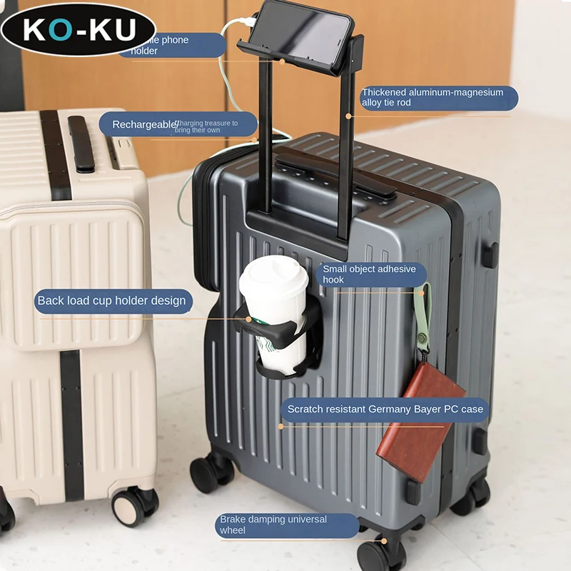 KO-KU 2024 Nieuwe Dubbelopenende Koffer Vooropeningsdeksel 20 Inch Instapdoos Anti-Drop Zip Box Multifunctionele Trolley Case