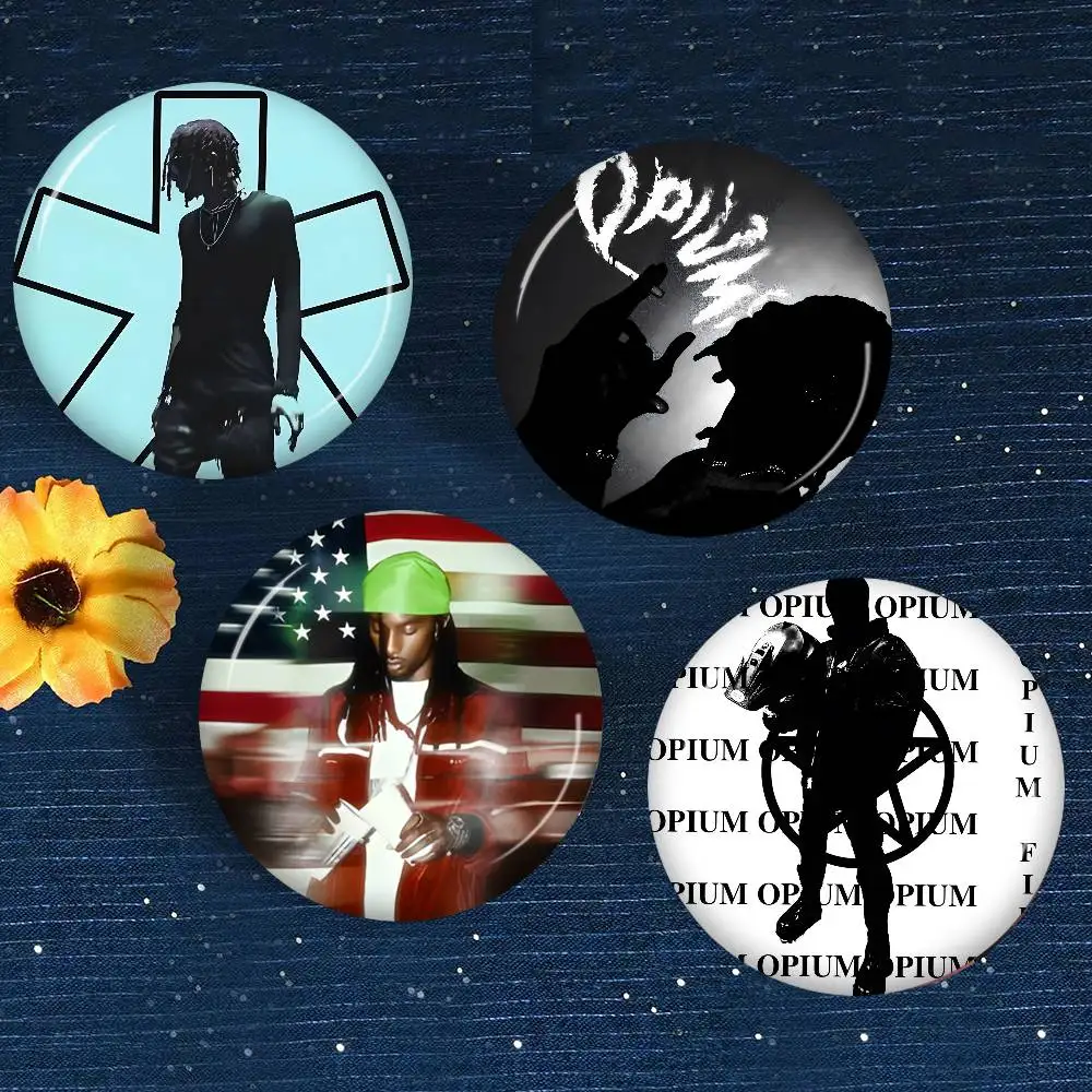 O-Opium Rap Round Button Pins Slogan Creative Brooches Backpack Clothes Decoration Fashion Cartoon Jewelry Gifts