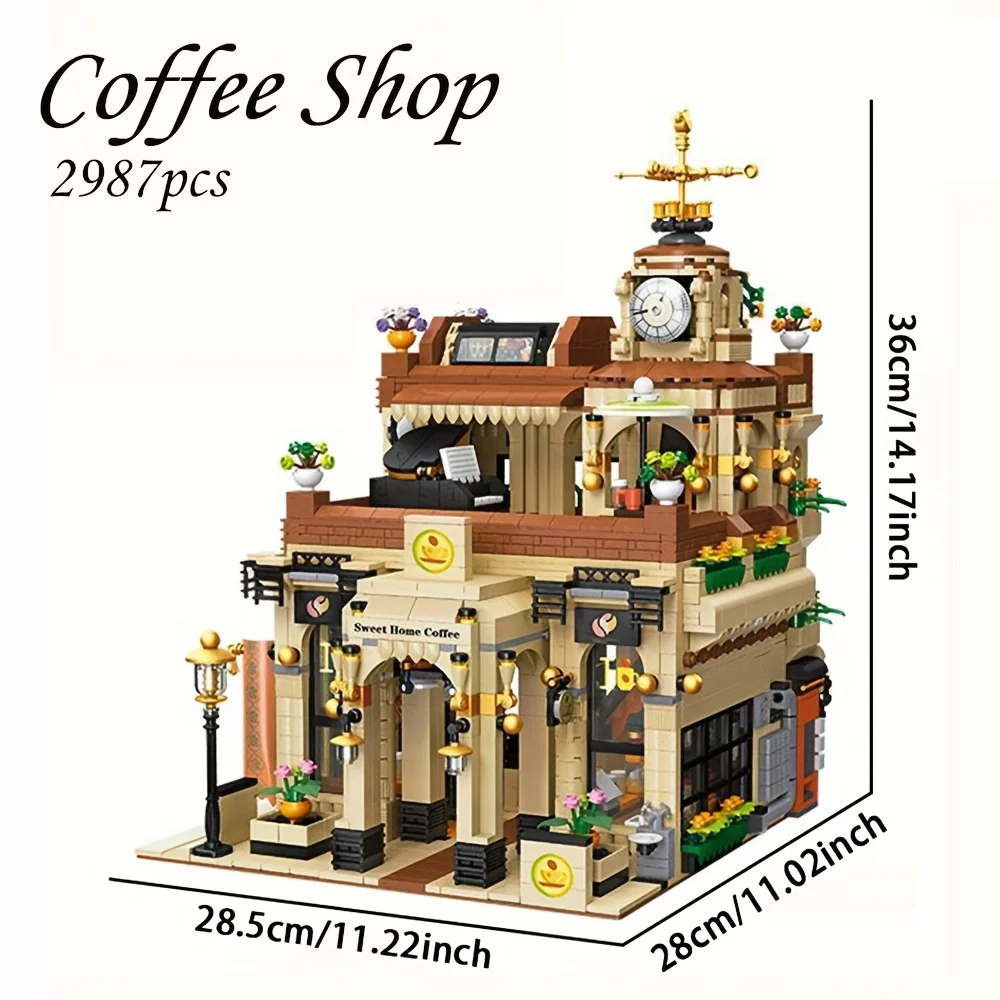 クリエイティブなヨーロッパのコーヒーショップ cofStreet View ビルディングブロックセット シティストリートモデル組み立て玩具 完璧なMOC装飾＆ギフト