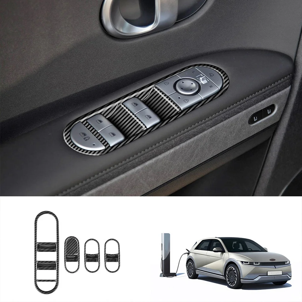 Car Carbon Fiber Window Glass Lift Button Switch Cover Trim Door Armrest Panel for Hyundai Aini Krypton 5 IONIQ 2022+