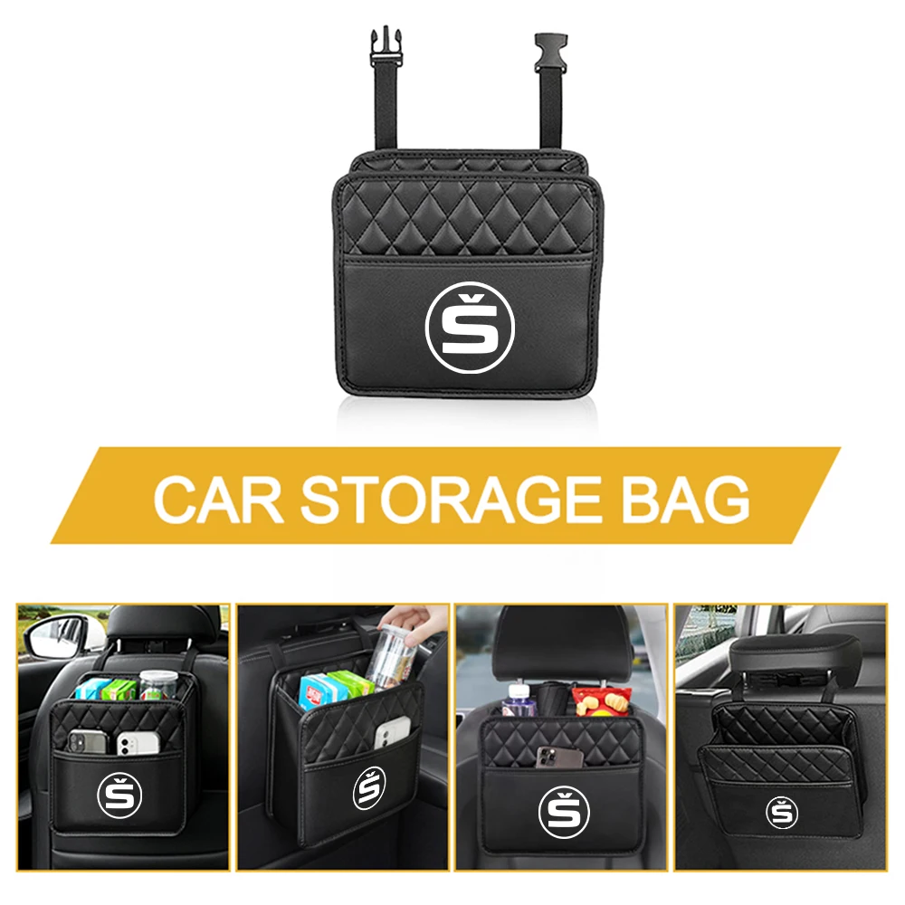 Car Seat Back Storage Bag Tablet Phone Drink Snack Umbrella Organizer Box For Skoda S Fabia Rapid Superb Octavia A5 a7 Scala VRS