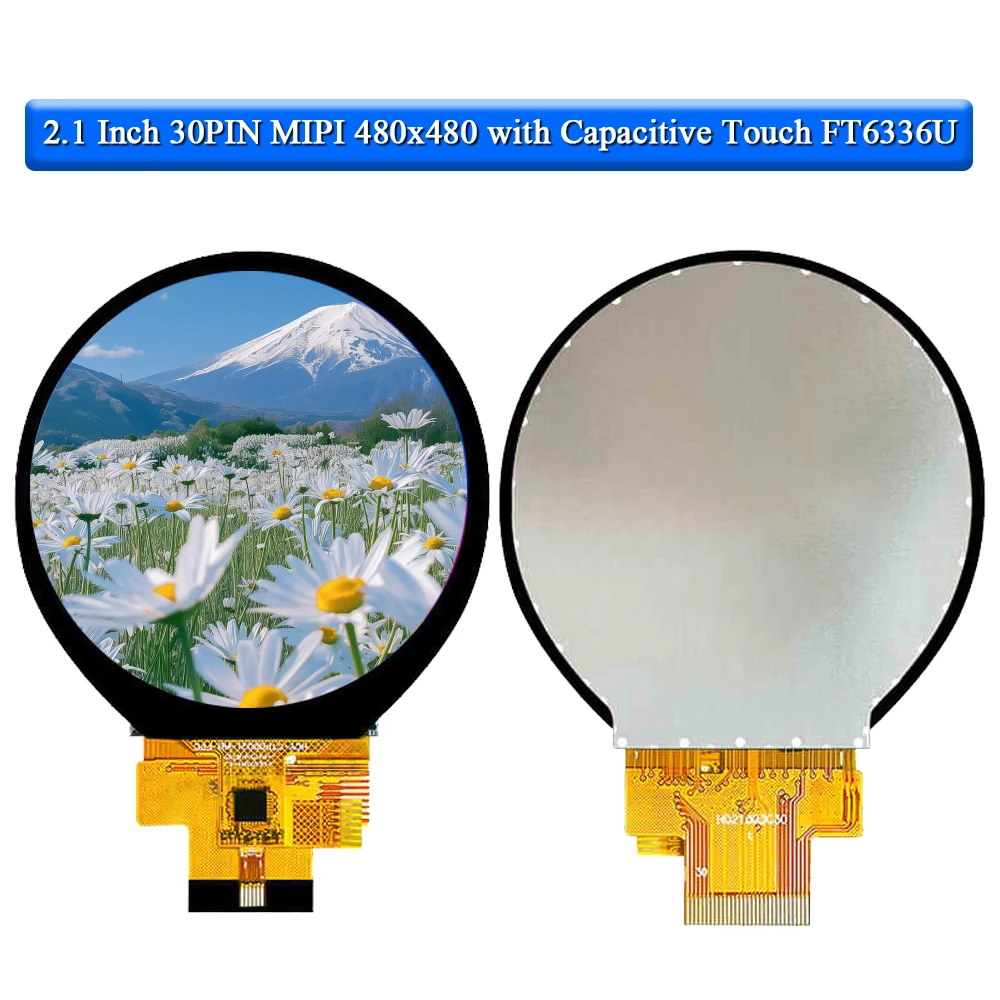 2.1 Inch TFT LED Display Module Round Screen HD IPS 480*480 SPI RGB Interface MIPI HDMI Driver ST7701S Capacitive Touch Screen