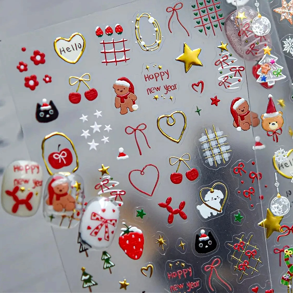 

Heart Bowknot Cat Dog Flower Snowman Snowflakes Star Bear Scarf Christmas Tree Santa Claus Crystal Ball Nail Art Stickers Decals