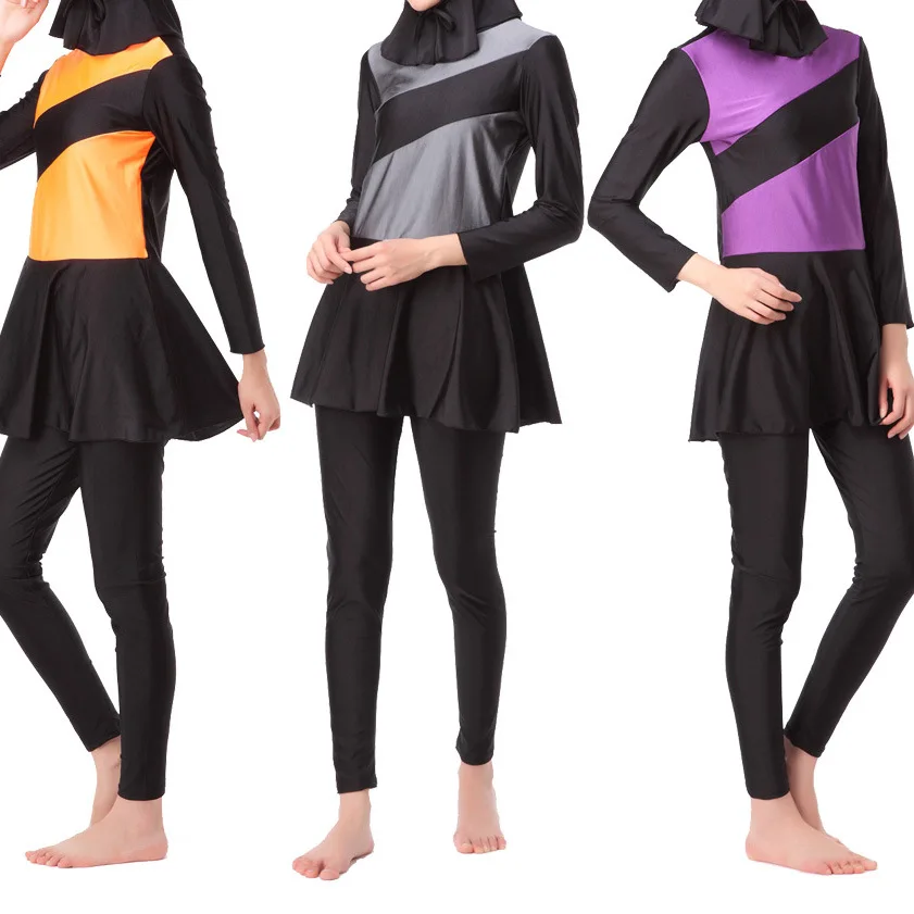 

Women's Clothing Muslim Fashion Muslim Swimwears Conservative Color block Swimsuit​ High Strecth Swiming Suit Beach style Summer