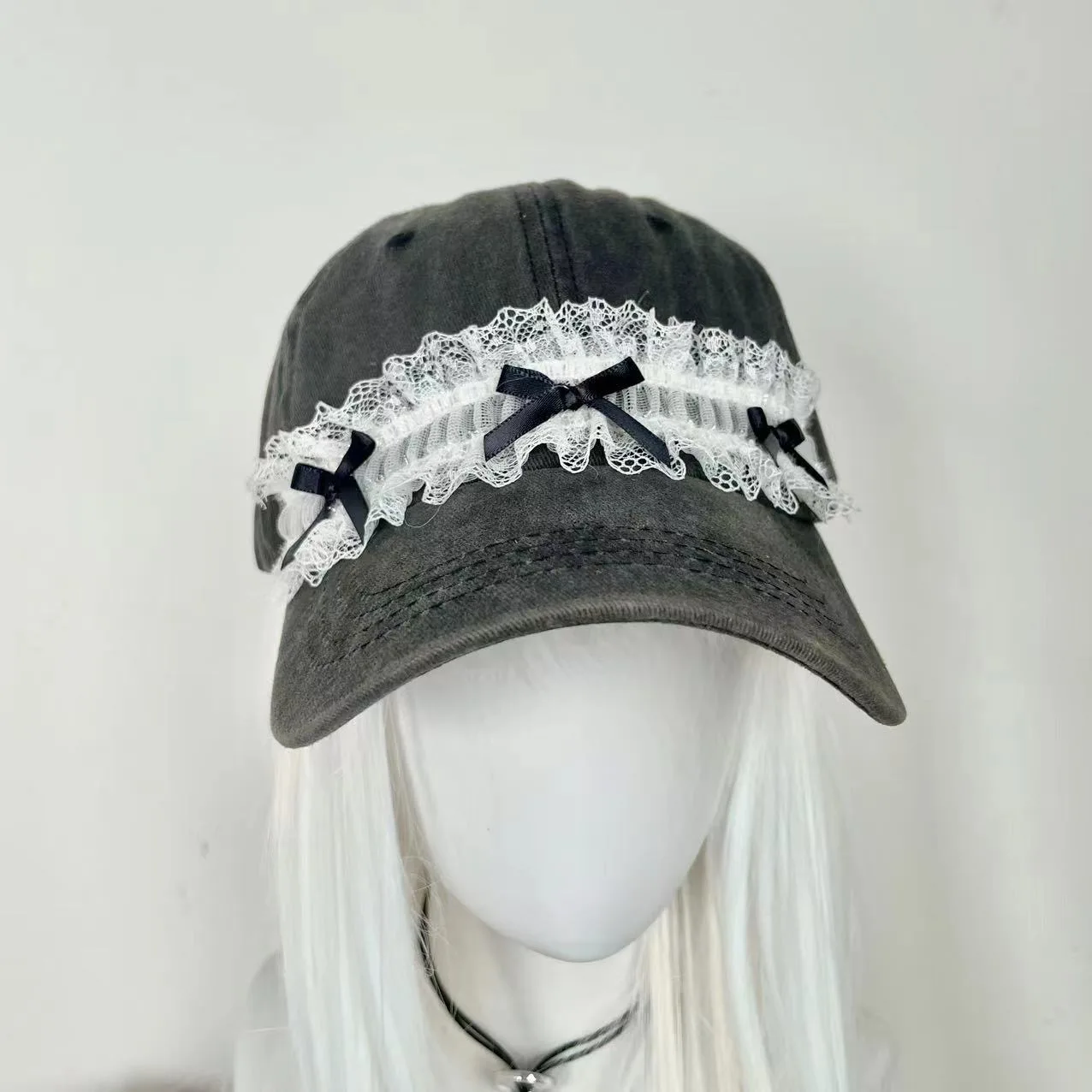 Gorro de Béisbol Lolita con Lazo de Encaje Dulce y Moderno para Mujer, Gorra de Color Sólido con Visera para Niña, Gorro de Sol Suave para Exteriores, Estilo Hip Hop