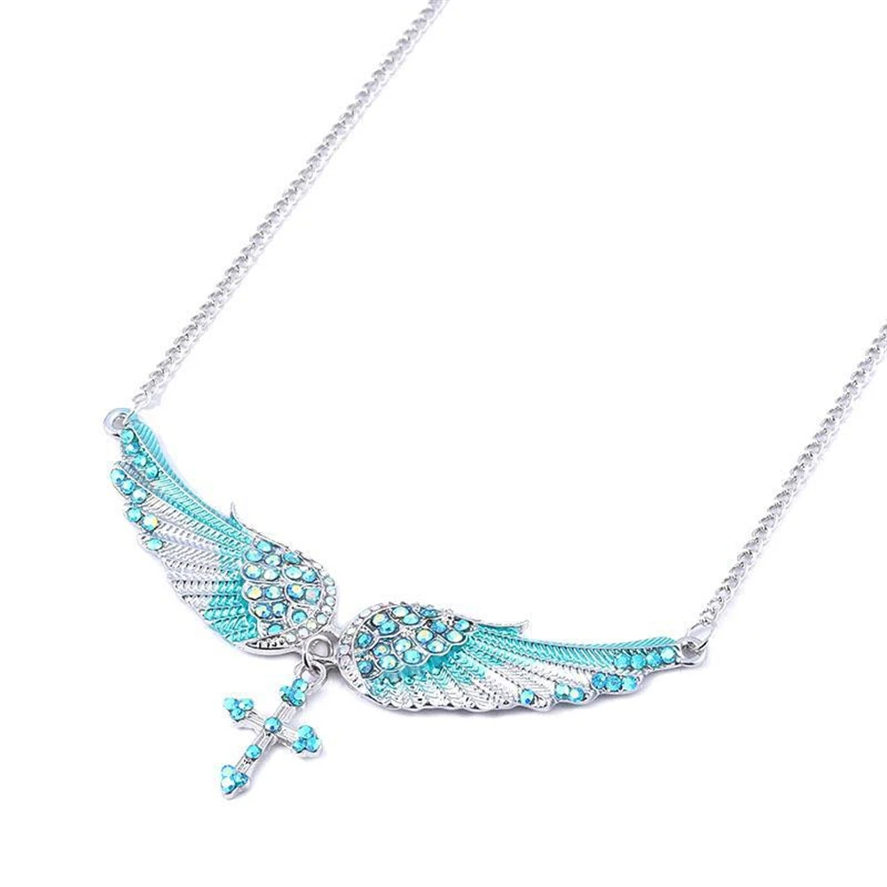 أجنحة الملاك الصليب المعلقات القلائد قذيفة الصلب خمر سحر كريستال مجوهرات للنساء هدايا الزفاف اكسسوارات الزفاف