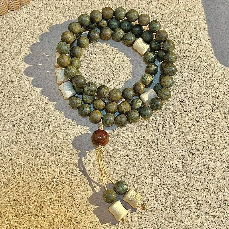 Milk Fragrant Green Sandalwood Bracelet Men's Rosary Hand String Aquilaria Plate Bead Wen Playing Meditation Buddha Bead Wooden