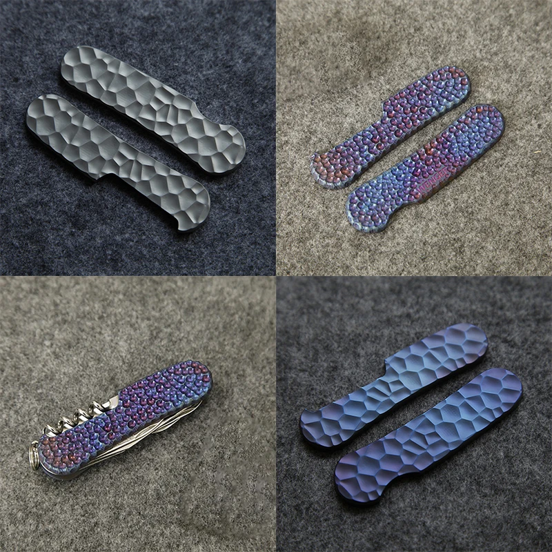 1 Pair 3 Patterns Titanium Knife Handle Patches Scales for 85MM Wenger Swiss Army Knives Pitted Stria Roasted Blue DIY Make Part