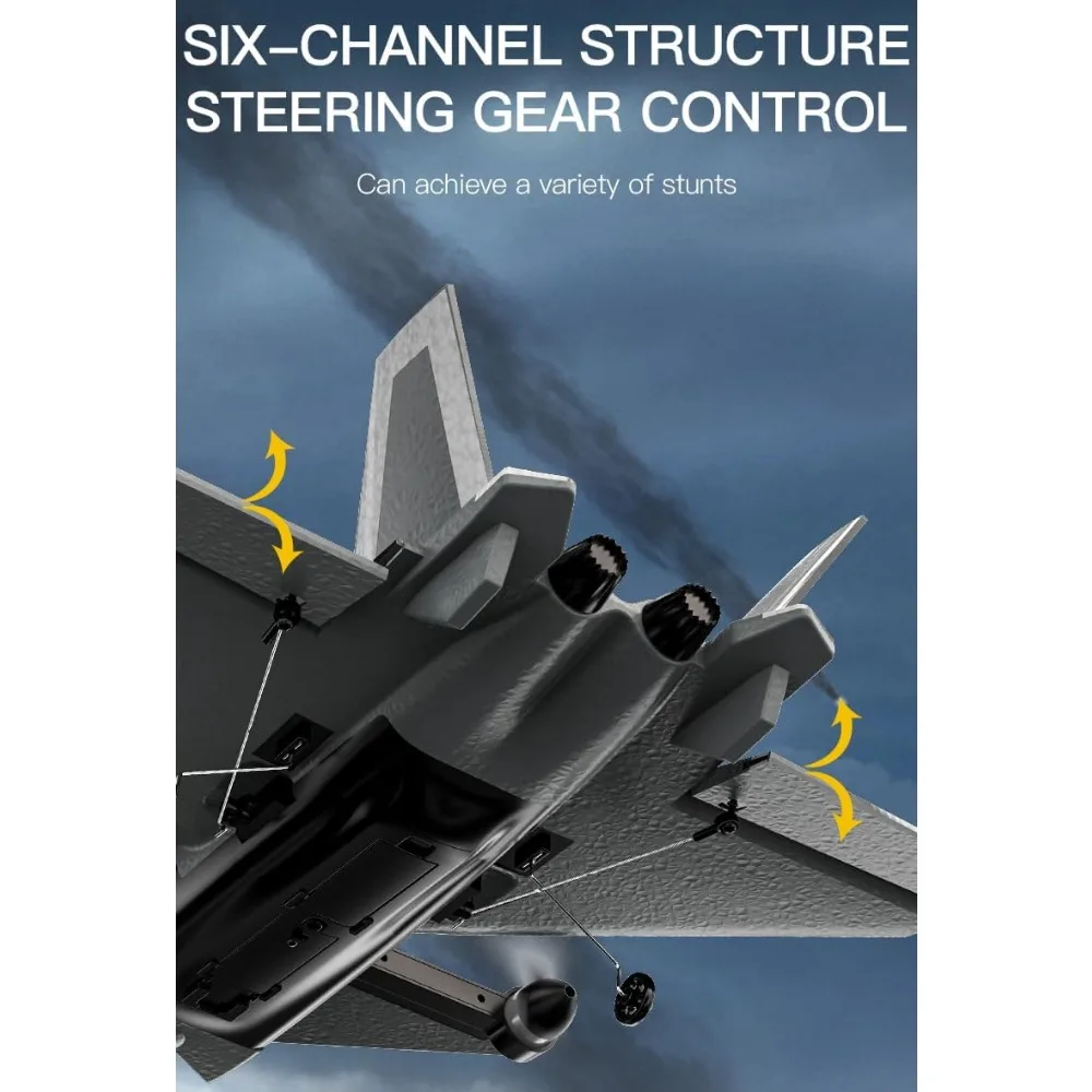 Avião RC intermediário para adultos e jovens com motor sem escova, estabilizador giroscópio e capacidades de voo verticais, controle remoto de 6 canais