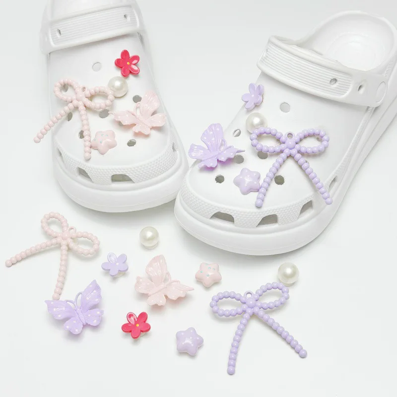 Sweet Candy Color Bowknot DIY Shoes Charm Set Women Summer 2026 Y2K Patchwork Cartoon Clogs Accessories Cute Shoes Decorations