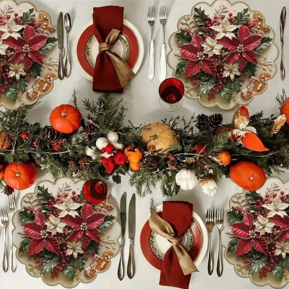 4 قطعة عيد الميلاد موجات دائرية المفارش عدم الانزلاق مقاومة للحرارة الجدول الحصير الشتاء الطعام حفلة زينة عيد الميلاد مفرش المائدة المستديرة