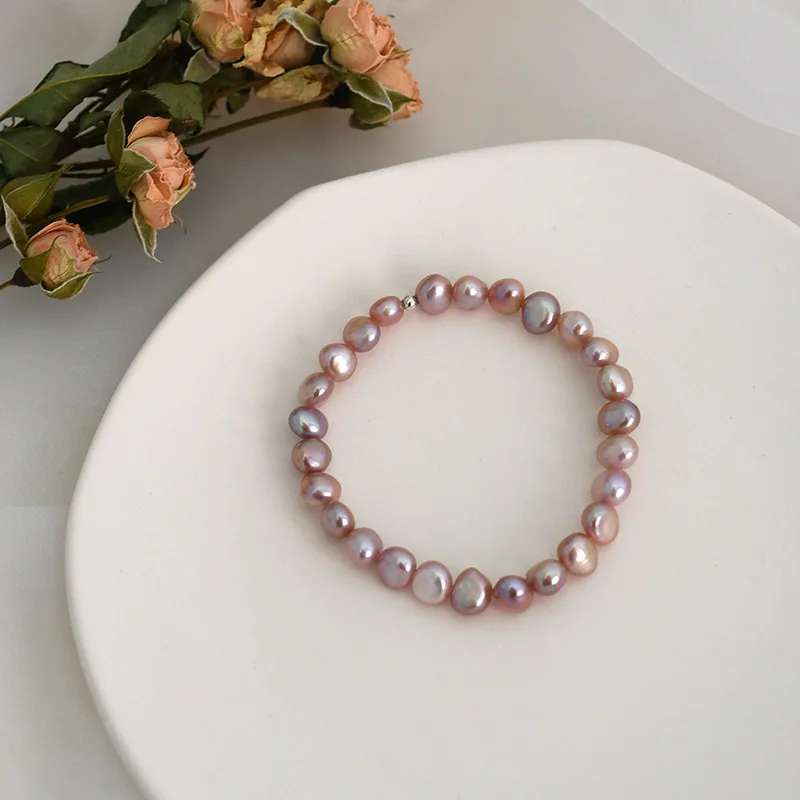 6-7mm Freshwater Pearl Bracelet 16cm 18cm 20cm Stretch White Pink Purple Mix Color Bracelet Jewelry Gift 2025 New Arrivals