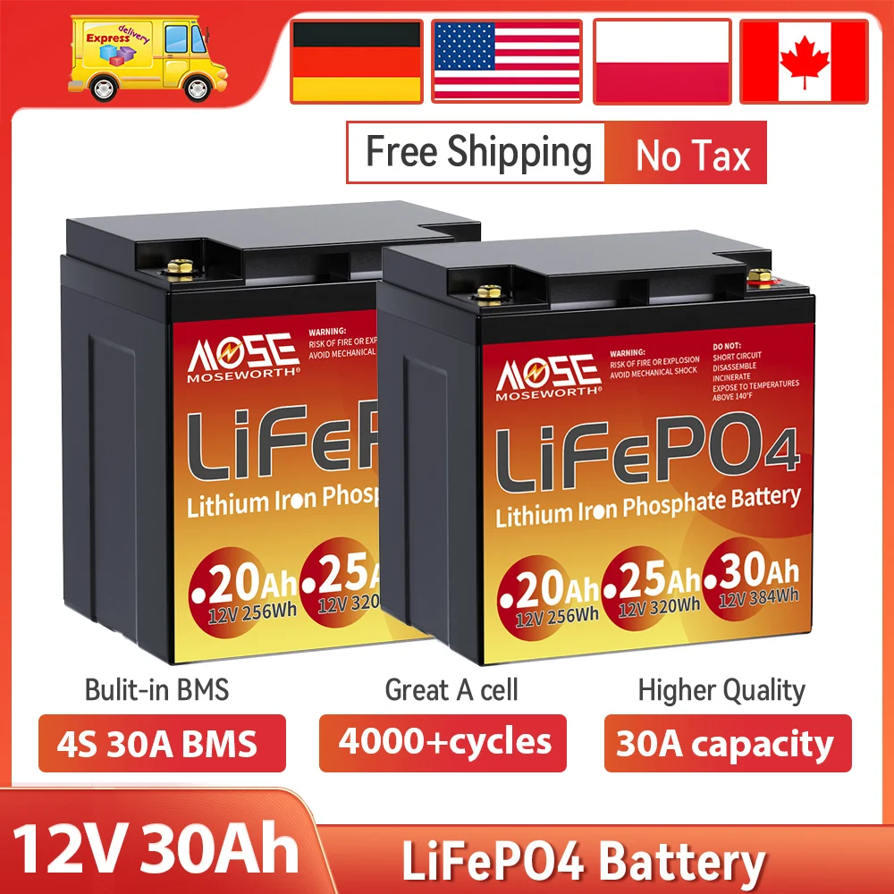 12V 30AH LiFePO4 Battery Rechargeable Lithium Ion Phosphate Deep Cycle Battery For Kids Scooter RV Outdoor Camping Marine Finder