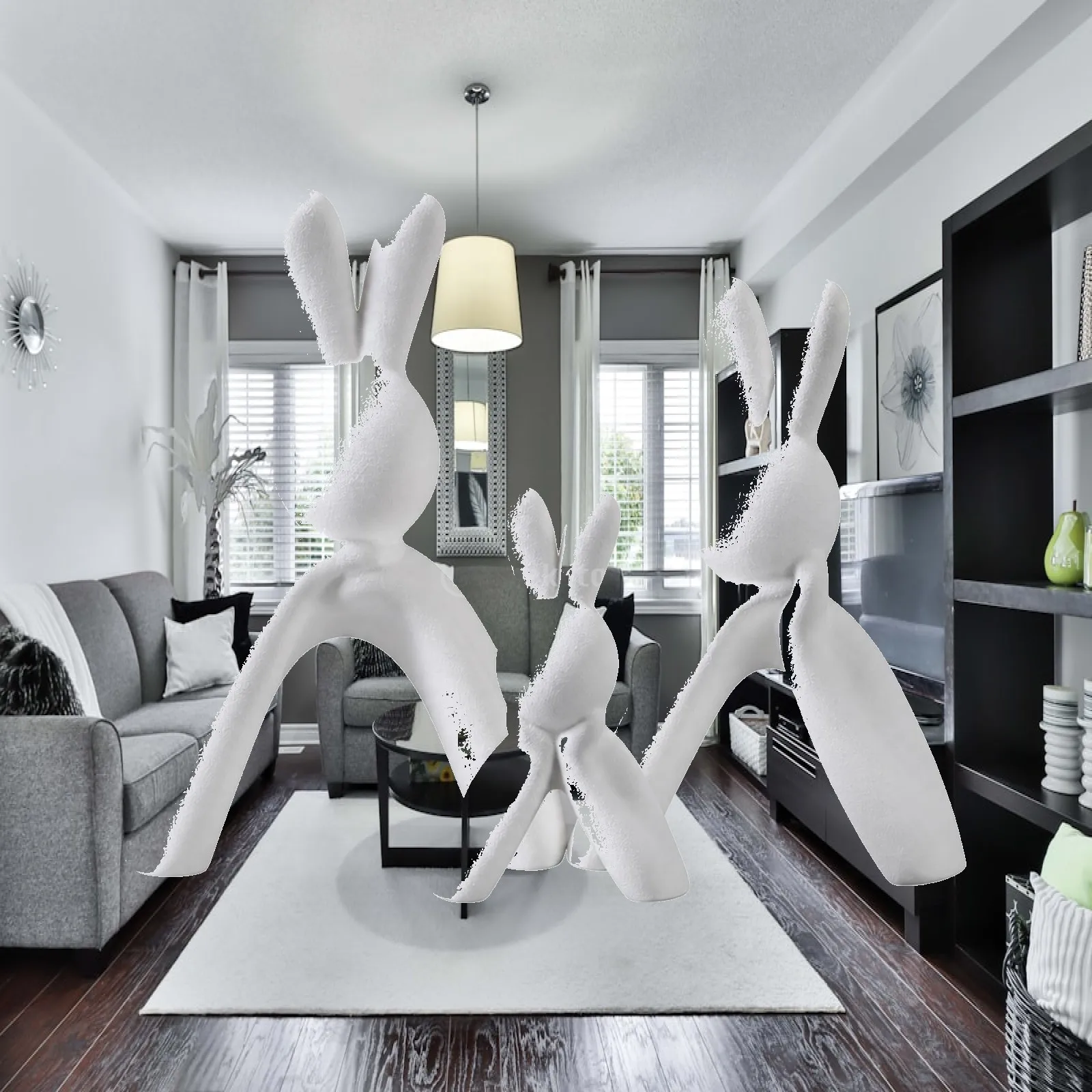 3 Pieces Ceramic Rabbit Statue Compact Bunny Statue Sculpture Timeless Ornament Long-Lasting for Display Shelf, Living Room