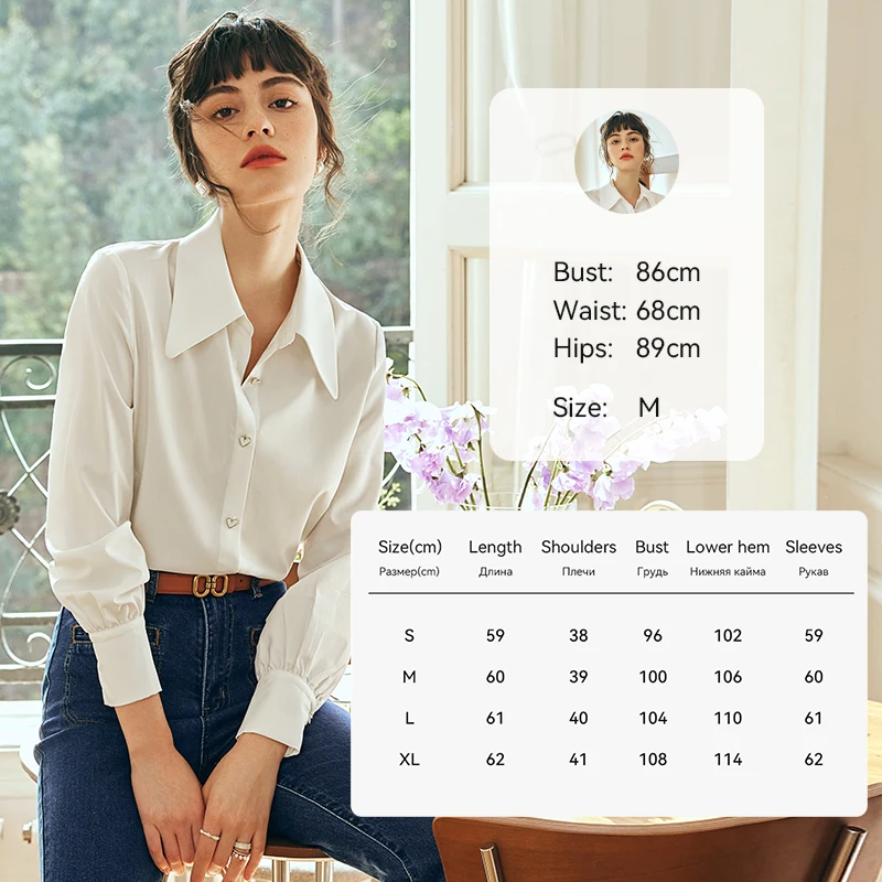 OLrain Retro White Shirt Women's Autumn New French Style Long Sleeve Fashion Polo Neck Work Business Shirts & Blouses E56QC69322