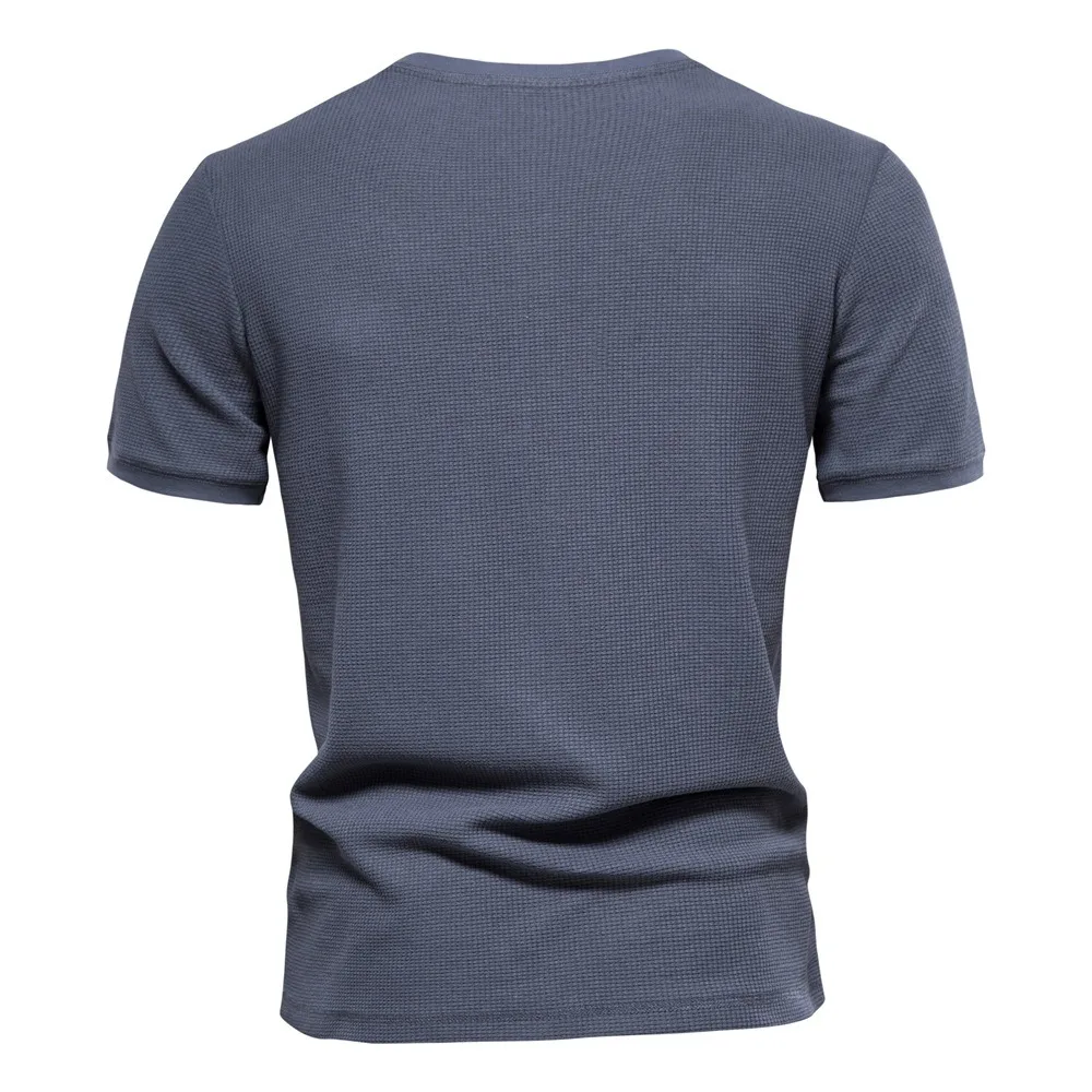 Knitted short-sleeved T-shirt casual round neck solid color