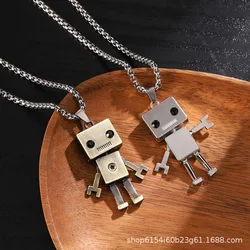 Stainless Steel Sweater Necklace for Men Hip-hop Limb Movable Cube Robot Pendant Neck Chain Cadena Collar Hombre Colar Masculino