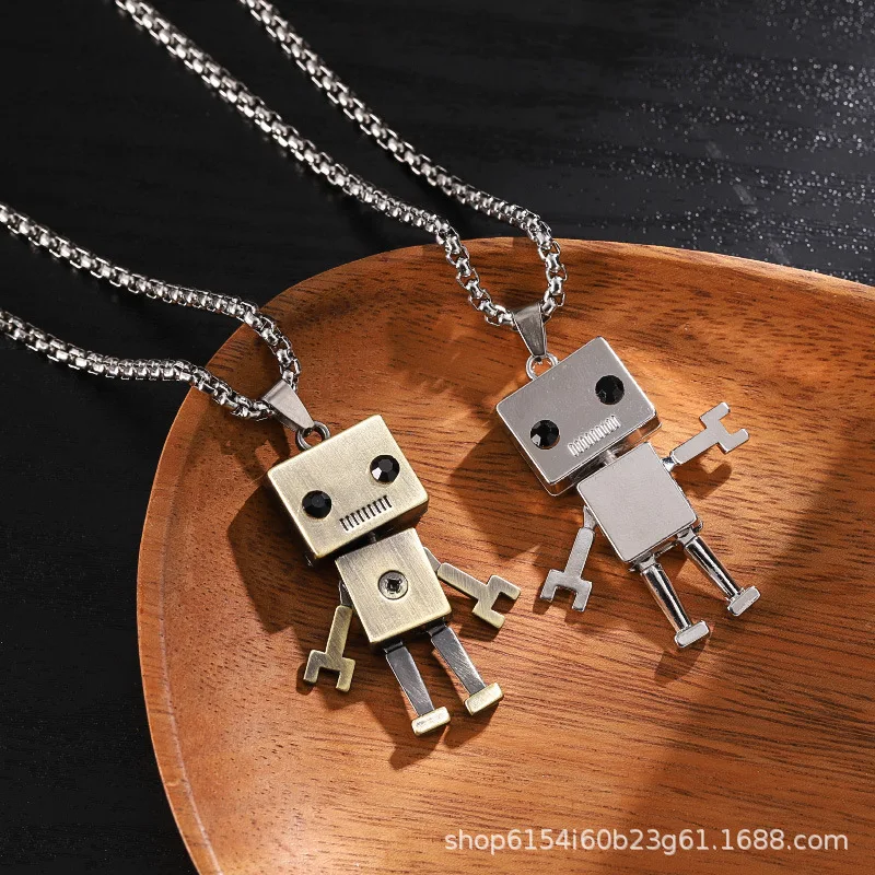 Stainless Steel Sweater Necklace for Men Hip-hop Limb Movable Cube Robot Pendant Neck Chain Cadena Collar Hombre Colar Masculino