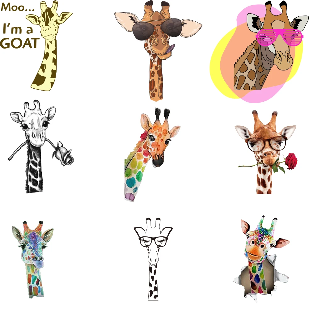 Giraffe Iron On Transfer Sticker For Cloth Heat Transfer Stickers Fashion Harajuku Graphic Patches DIY Washable Top Stickers