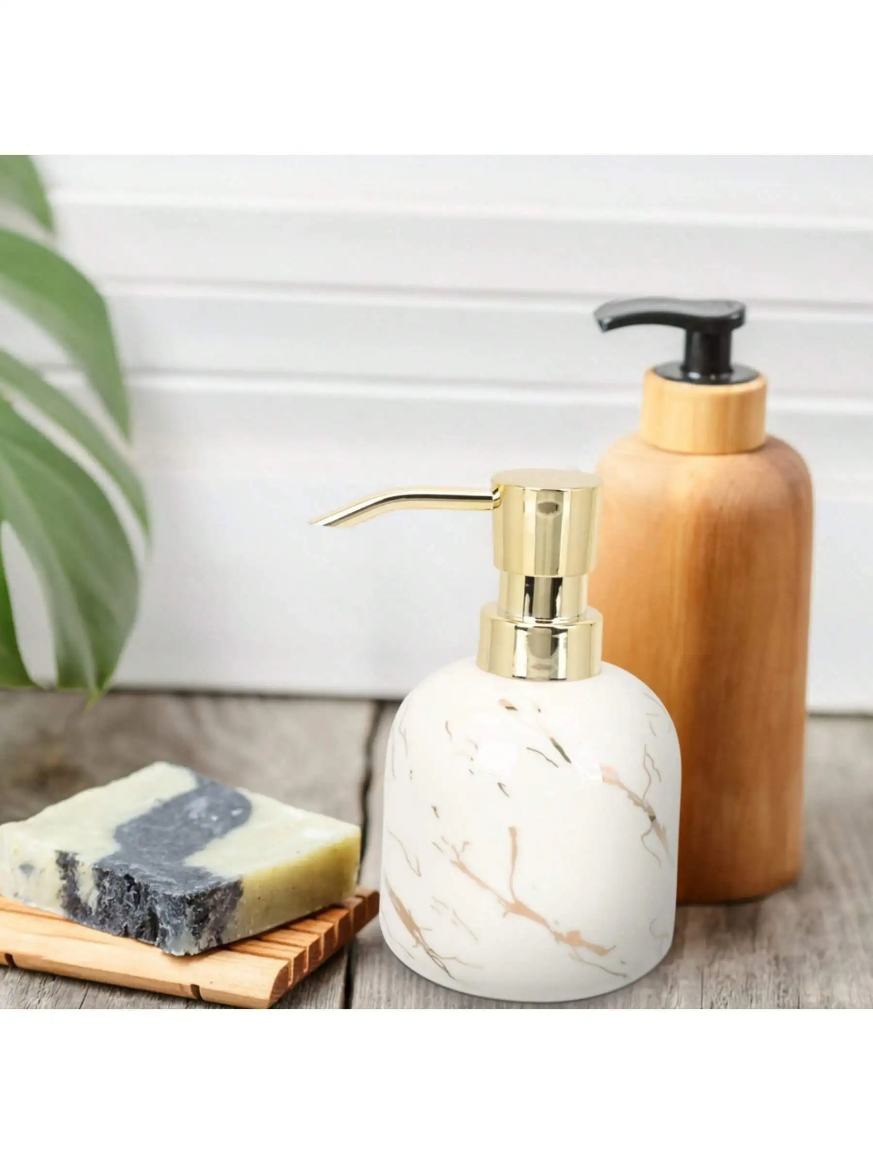 Marbled Textured Ceramic Soap Dispenser, Countertop Lotion Bottle With Pump, Bathroom Hand Soap Dispenser