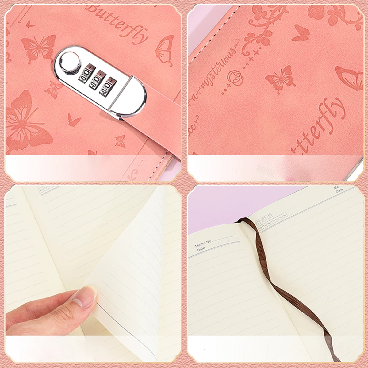 One A5PU 100 sheets/200 pages notebook, vintage password book with lock, diary clip, thickened creative manual ledger, student n