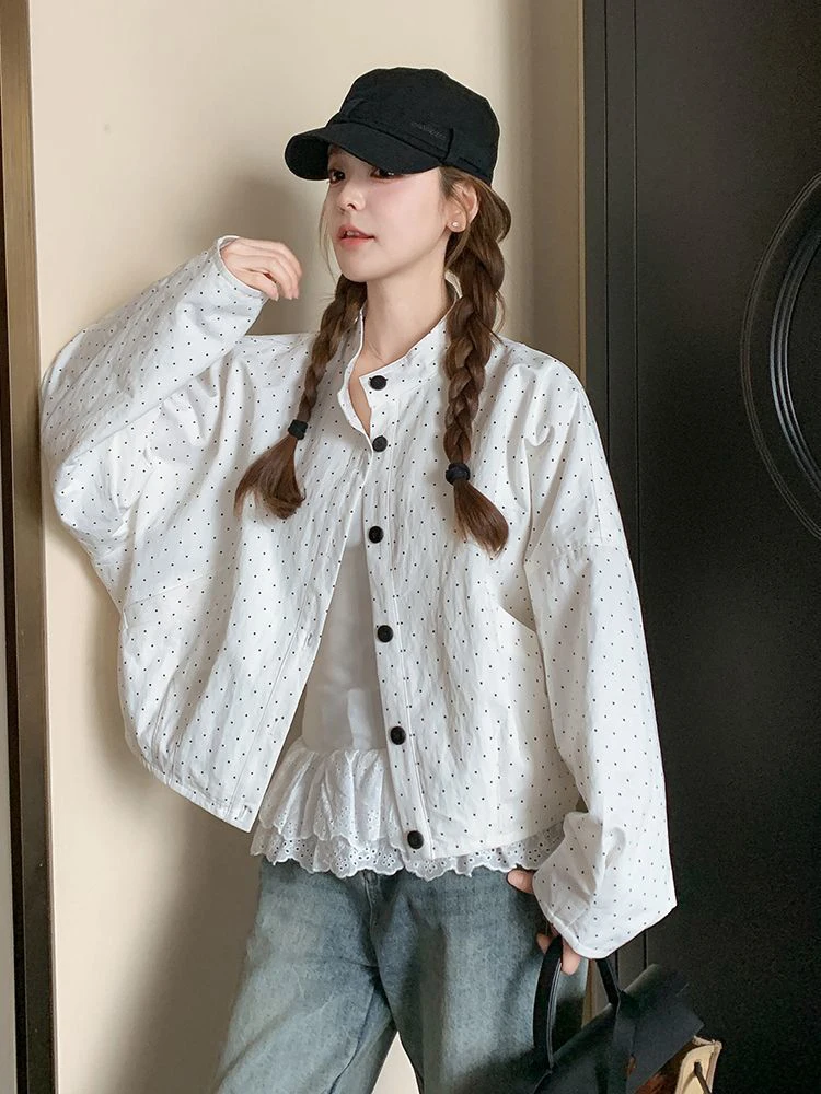 Tamanho grande 300 pou coreano sle casual solto bolinhas jaet feminino outono nova faion anti-envelhecimento gola jaet topo