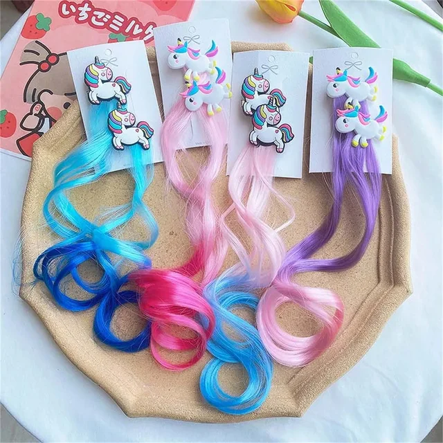 2 szt. Nowa księżniczka jednorożec wielokolorowa peruka dziewczyny spinki do włosów śliczne dziecięce nakrycia głowy Hairgrip spinki do włosów Barrettes akcesoria do włosów