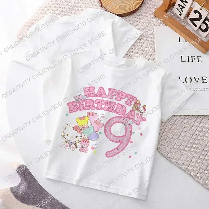 Hallo Kitty Kinder T-Shirt Geburtstag Nummer 1-14 T-Shirts Kawaii Sanrio Y2k Cartoons Kind Mädchen Junge Streetwear Freizeit kleidung