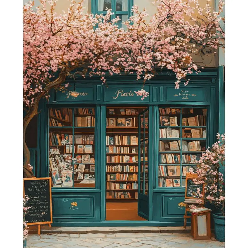 

PhotoCustom Landscape Diy Painting By Numbers Bookstore Modern Wall Art For Adult Home Decor