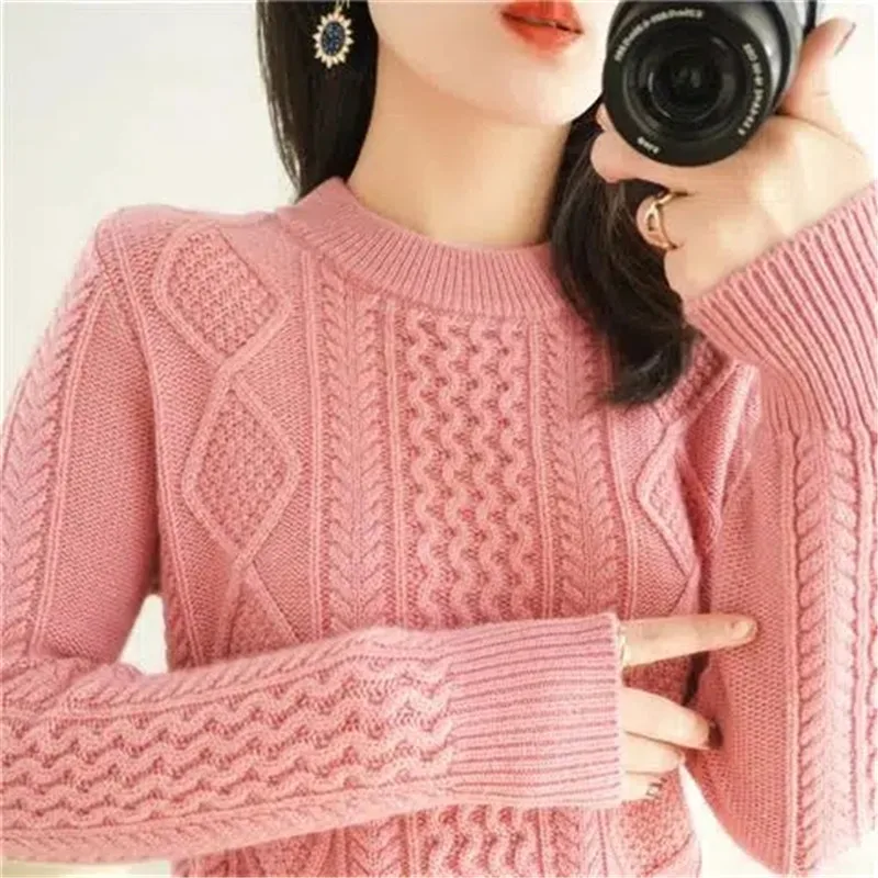 New Autumn Winter Pullover Sweater Padded Women\'s Stripe Loose Knitting Keep Warm Student Round Collar Bottoming Shirt