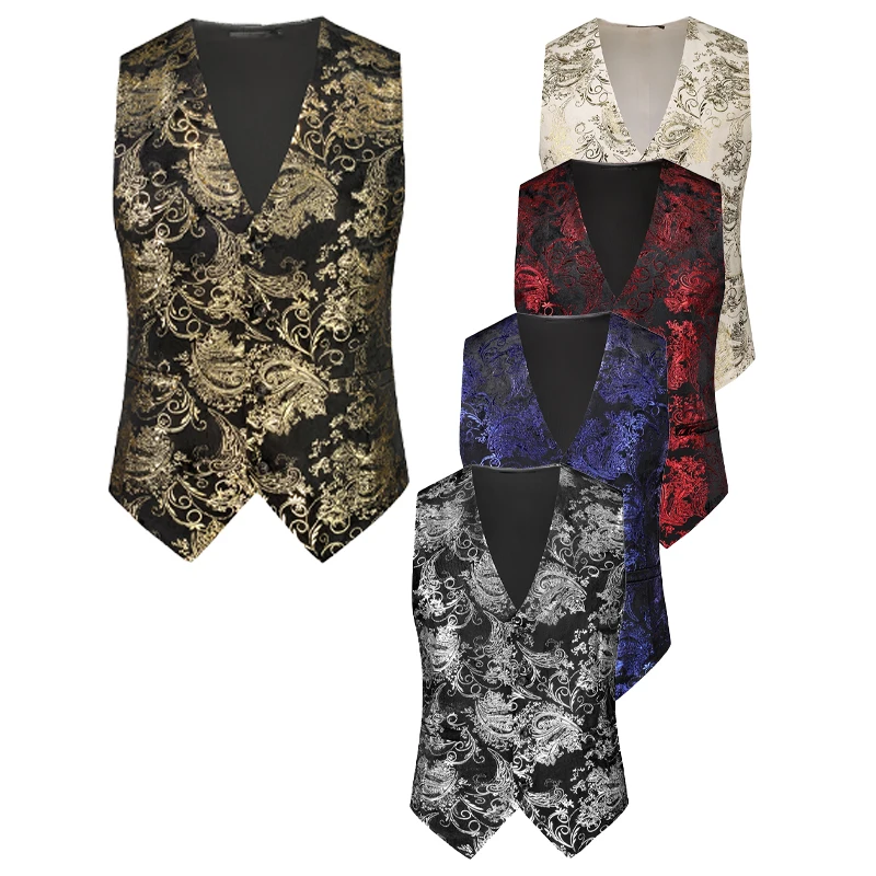 

2025 New Gold/Silver British-Style Casual Suit Vest for Men，Fashion Multi-Color Jacquard Gold-Embossed Slim-Fit Men's Waistcoat