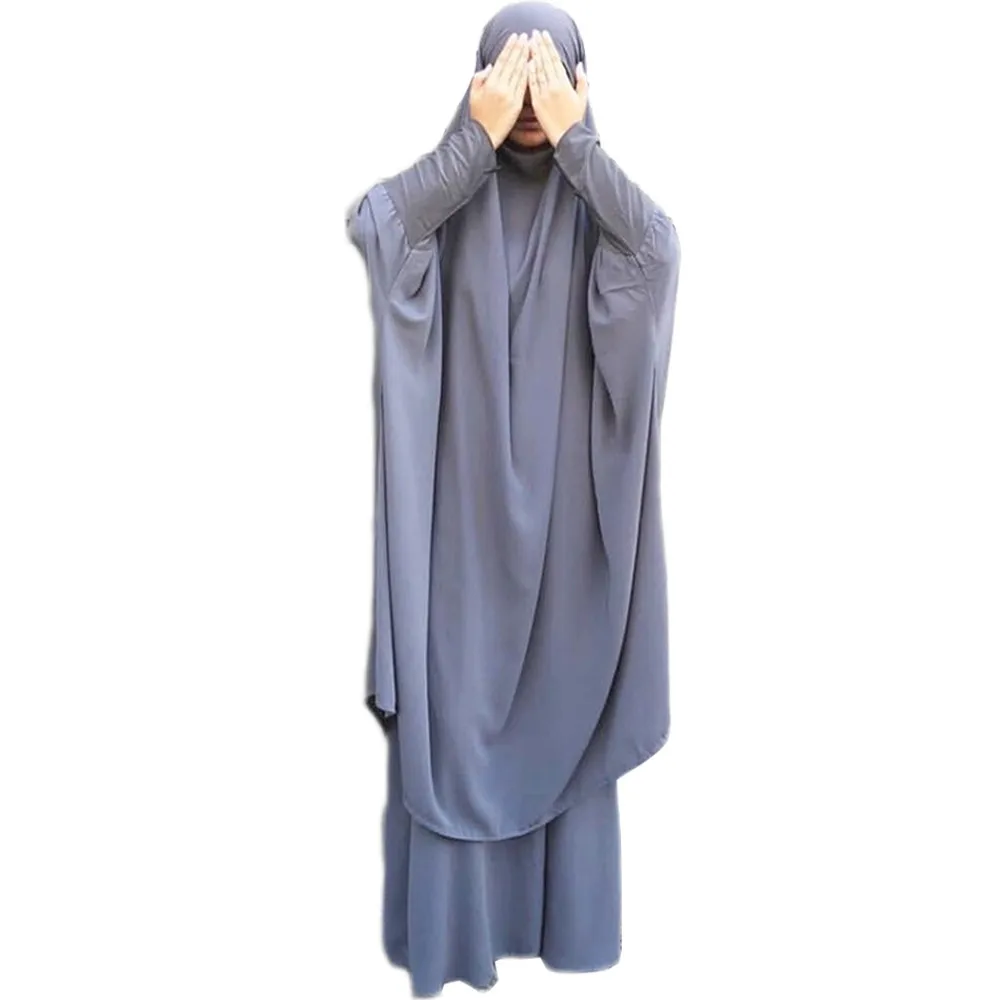 Women 2 Piece Dress Muslim Prayer Set Khimar Abaya Overhead Hijab Skirt Full Cover Islam Clothing Middle East Worship Kaftan New