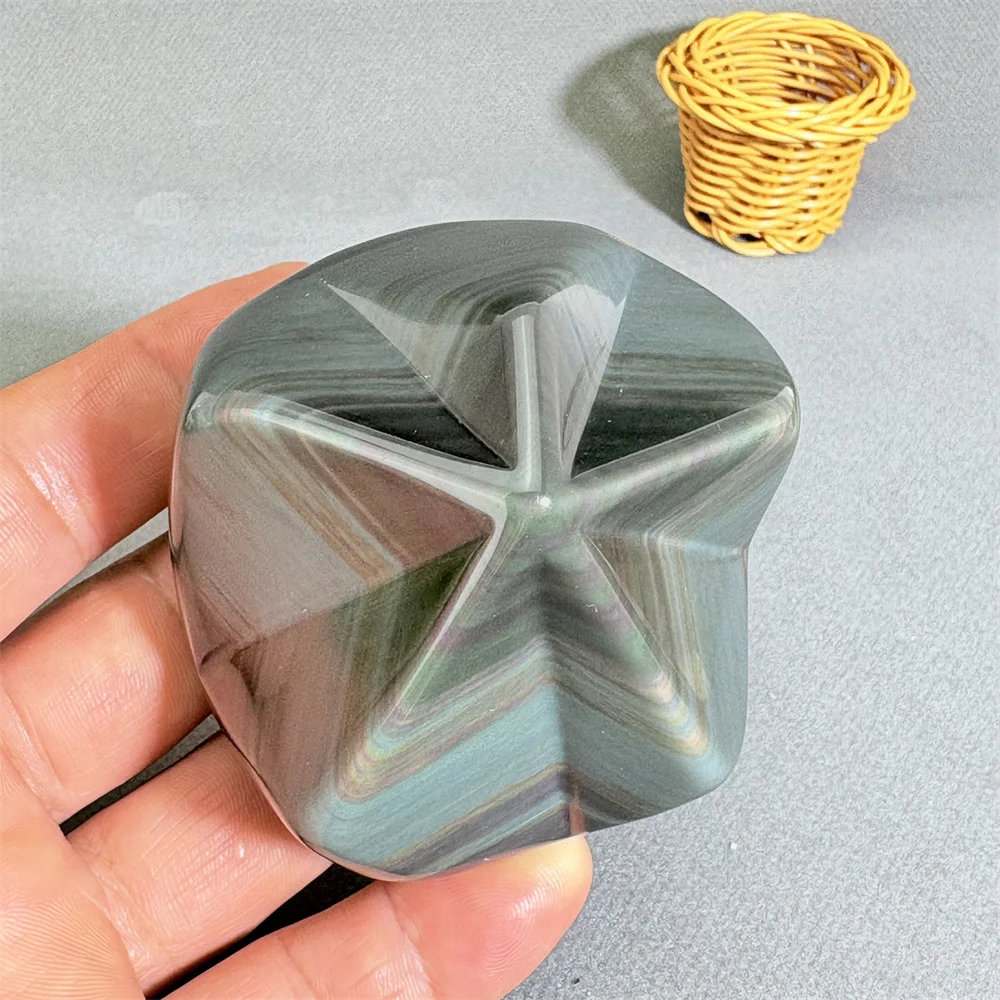 1PC Rainbow Obsidian Five-Pointed Star - Deep Purple to Black Gradient Polished Natural Stone Home Office Decor Carving