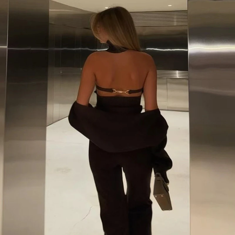 Oversized Drop Shoulder Long Sleeve Loose Sweater Shrug Pullover Women 2 Piece Knit Sweaters Turtleneck Sleeveless Rib Tank Tops