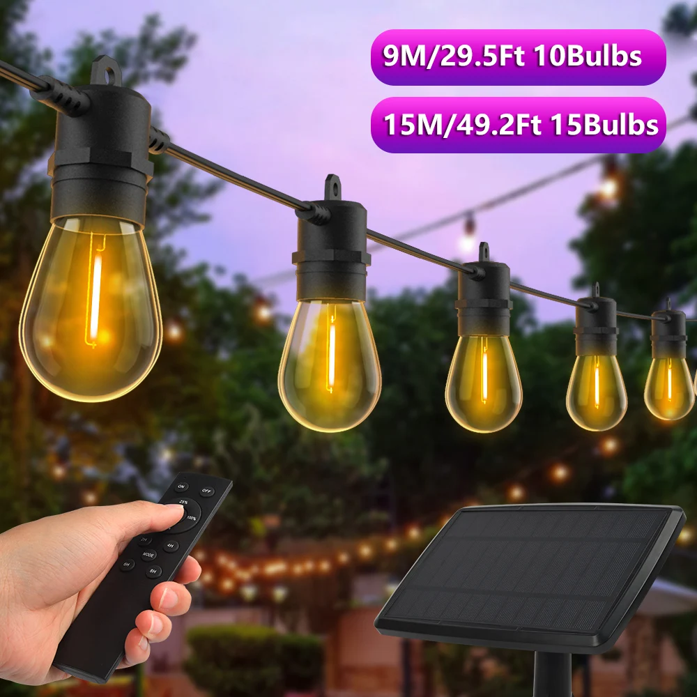 S14 Solar String Lights High brighter LED Lights Outdoor Fairy Lights Waterproof Garden Patio Lights with Remote 8 Modes