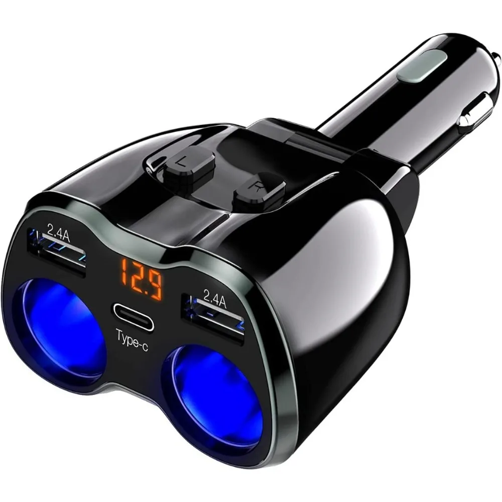 

Автомобильное зарядное устройство Otium USB C, 2 розетки, разветвитель прикуривателя 12/24 В, 80 Вт, два порта USB Type-C, отдельный переключатель, светодиодное напряжение